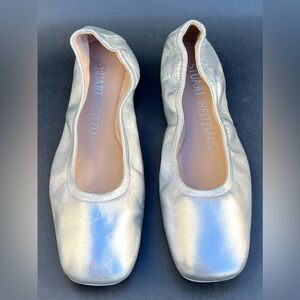 Stuart Weitzman Bardot Silver Leather Ballet Flats Women's Size 7 US